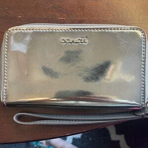 Coach Metallic Silver Wristlet Wallet